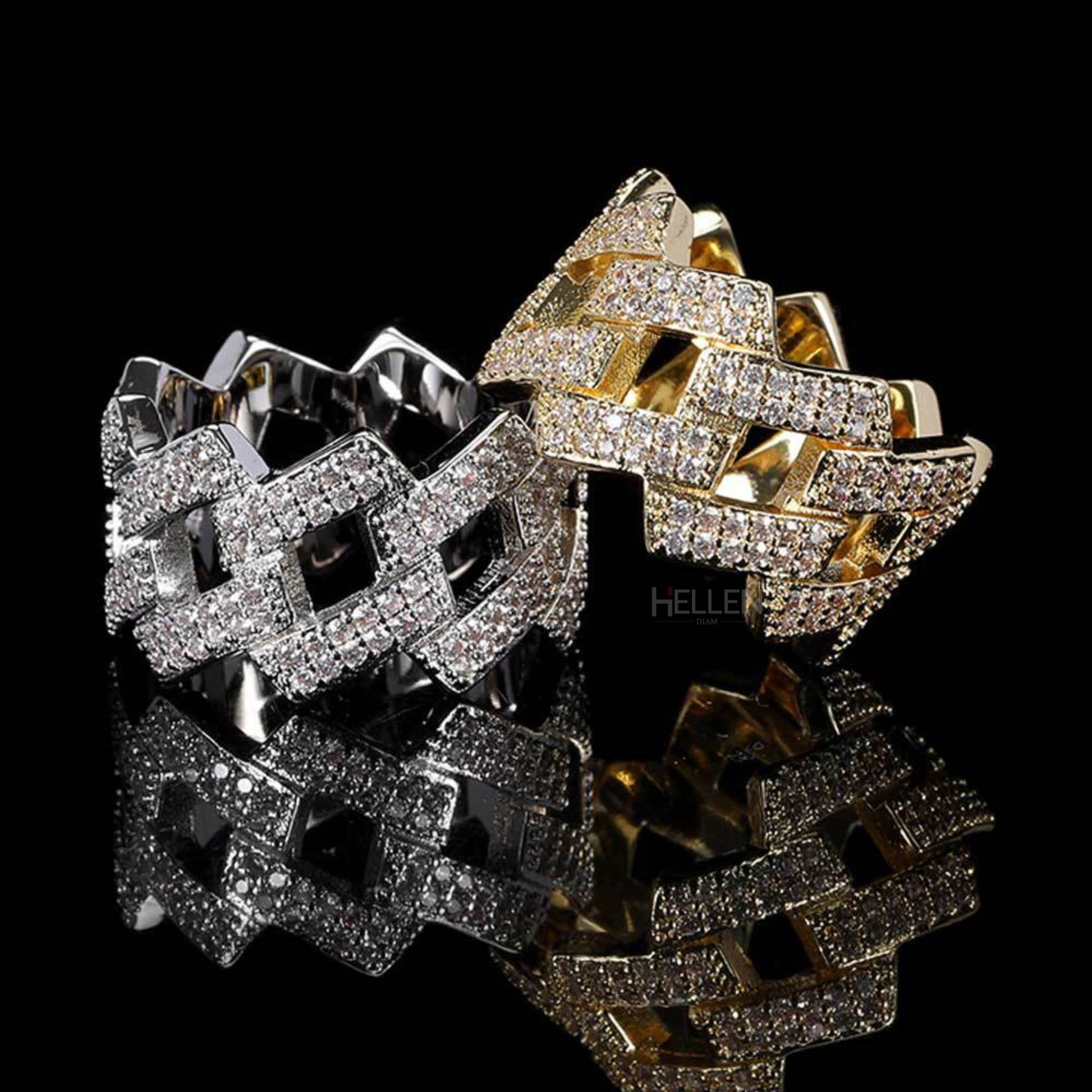 Cuban-style iced ring with diamond tester passed moissanite – certified shine and masculine design

