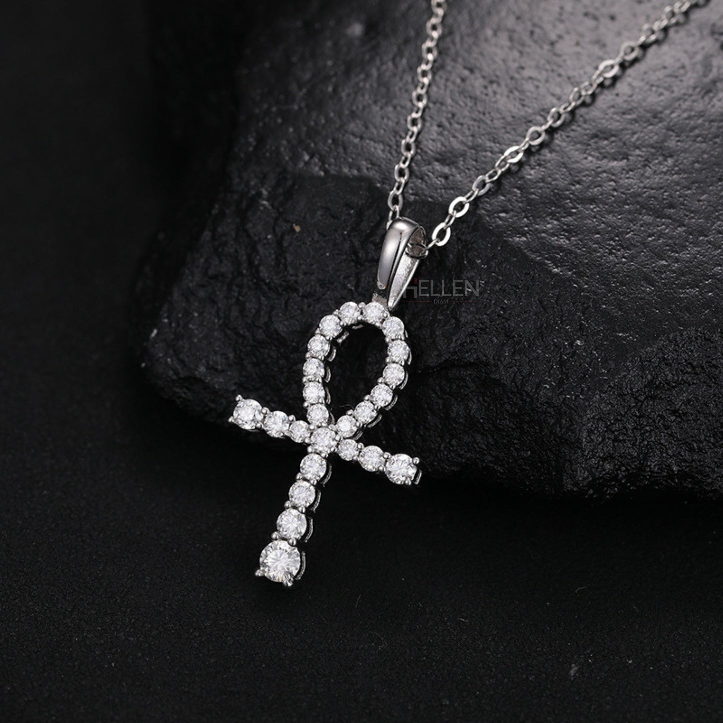 Men's Ankh Cross Pendant With Round Cut Moissanite