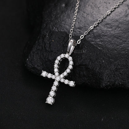 Men's Ankh Cross Pendant With Round Cut Moissanite
