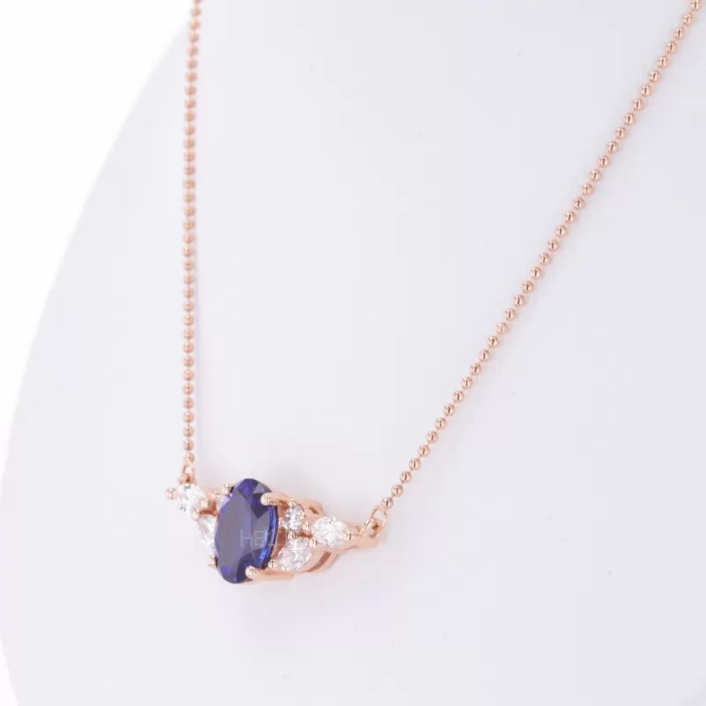 Elegant Blue Tanzanite Round, Marquis Moissanite Necklace