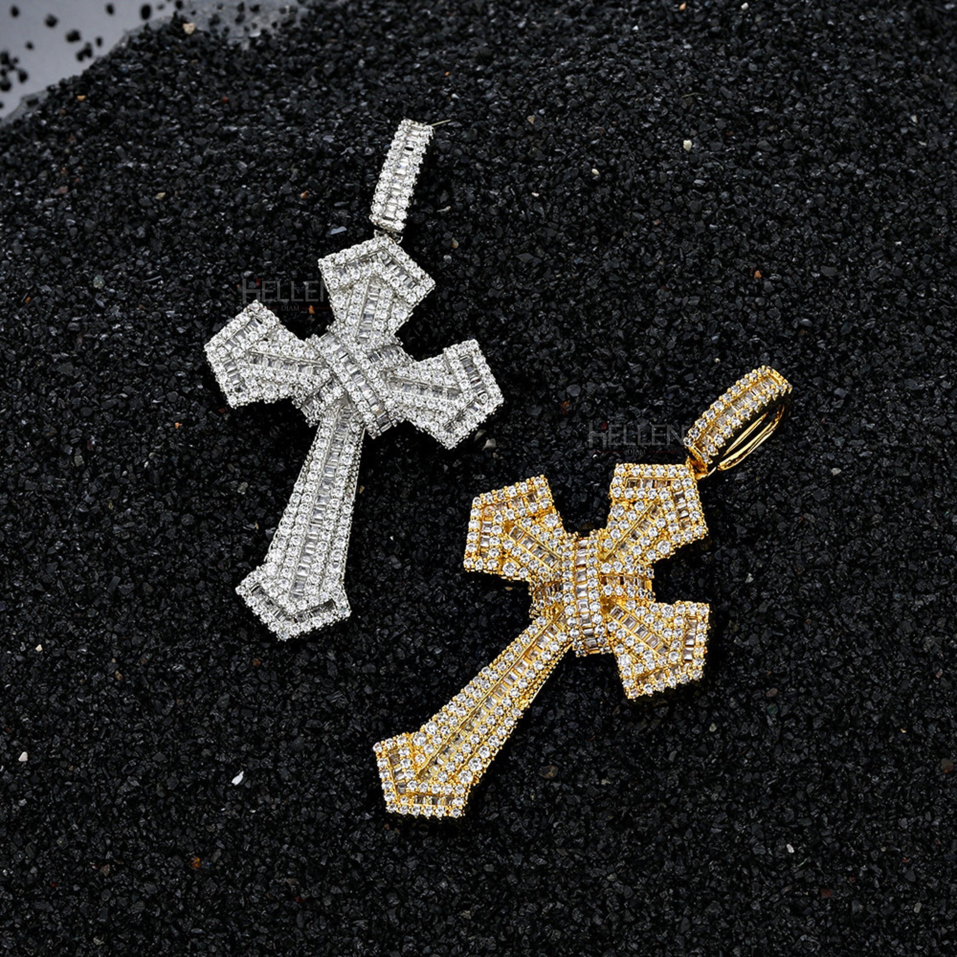 Men’s large cross pendant fully iced with round cut moissanite – luxurious hip-hop jewelry with spiritual meaning

