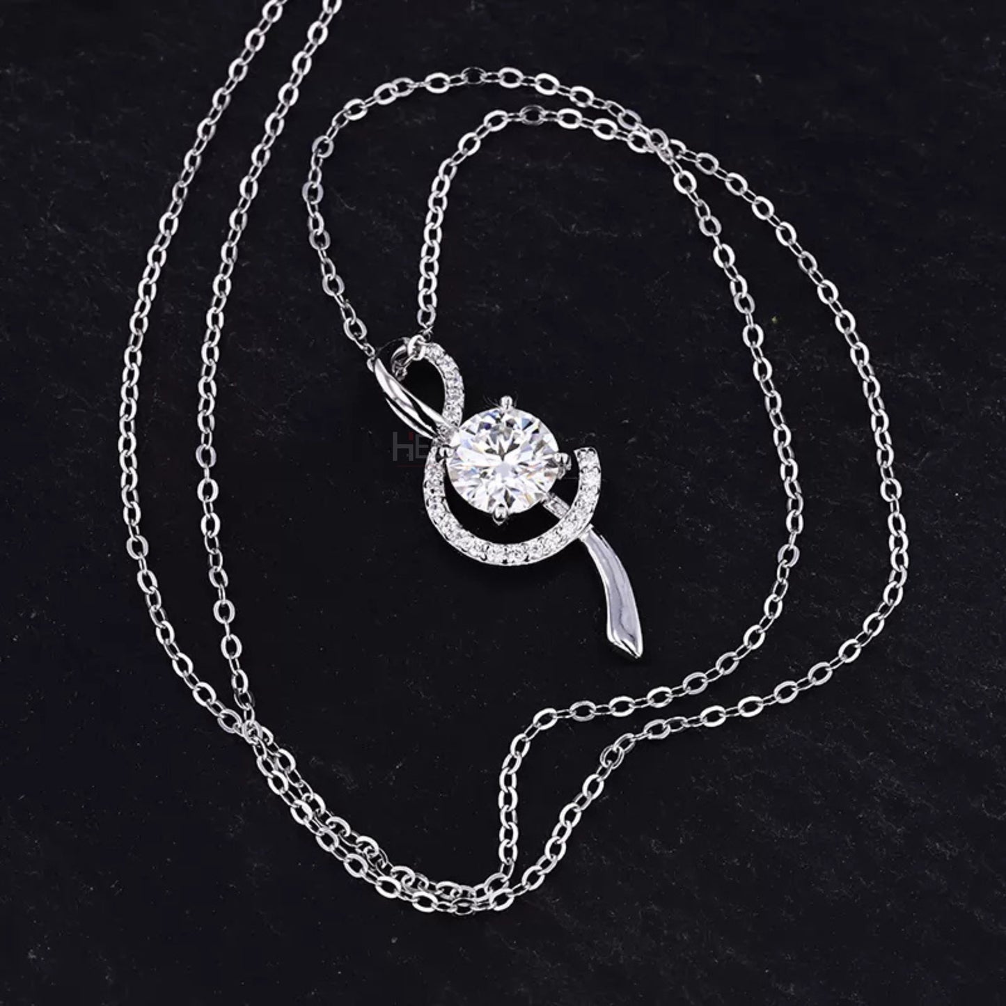 Round Cut Solitaire & Music Notes Moissanite Necklace