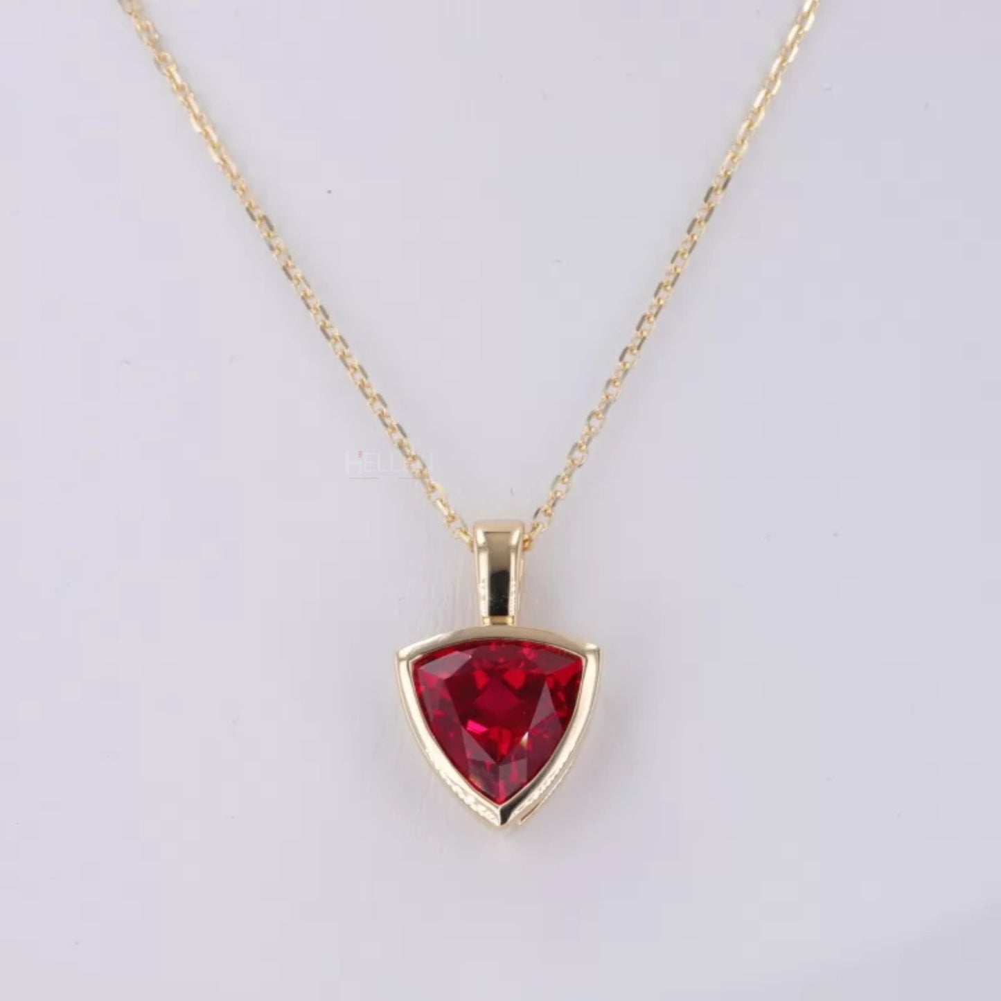 Blood Red Ruby Trillion Cut Gemstone Solitaire Necklace
