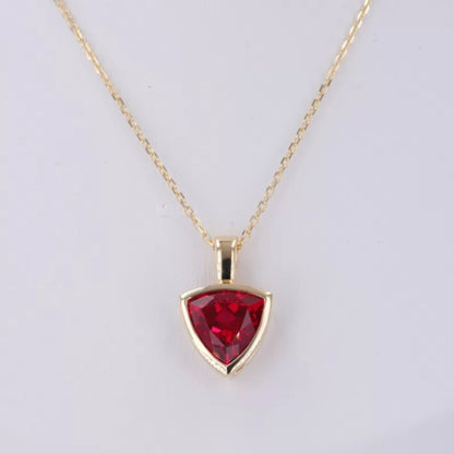 Blood Red Ruby Trillion Cut Gemstone Solitaire Necklace