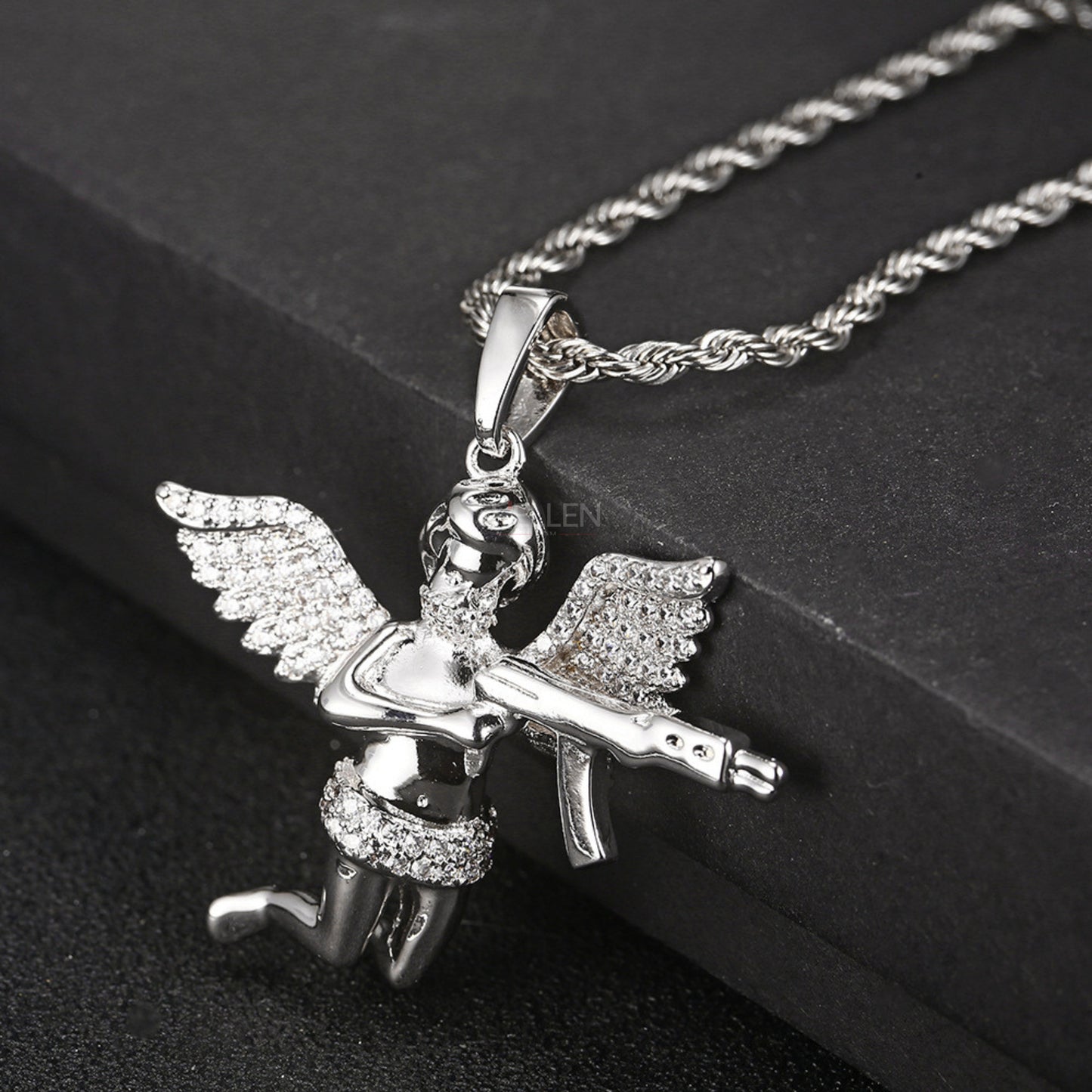 Iced Angel Of Death Pendent With Moissanite For Men's