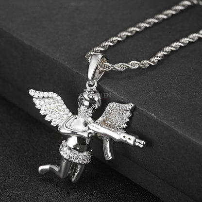 Iced Angel Of Death Pendent With Moissanite For Men's