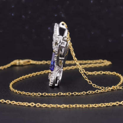 Butterfly Blue Sapphire Marquis & Round Cut Moissanite Necklace
