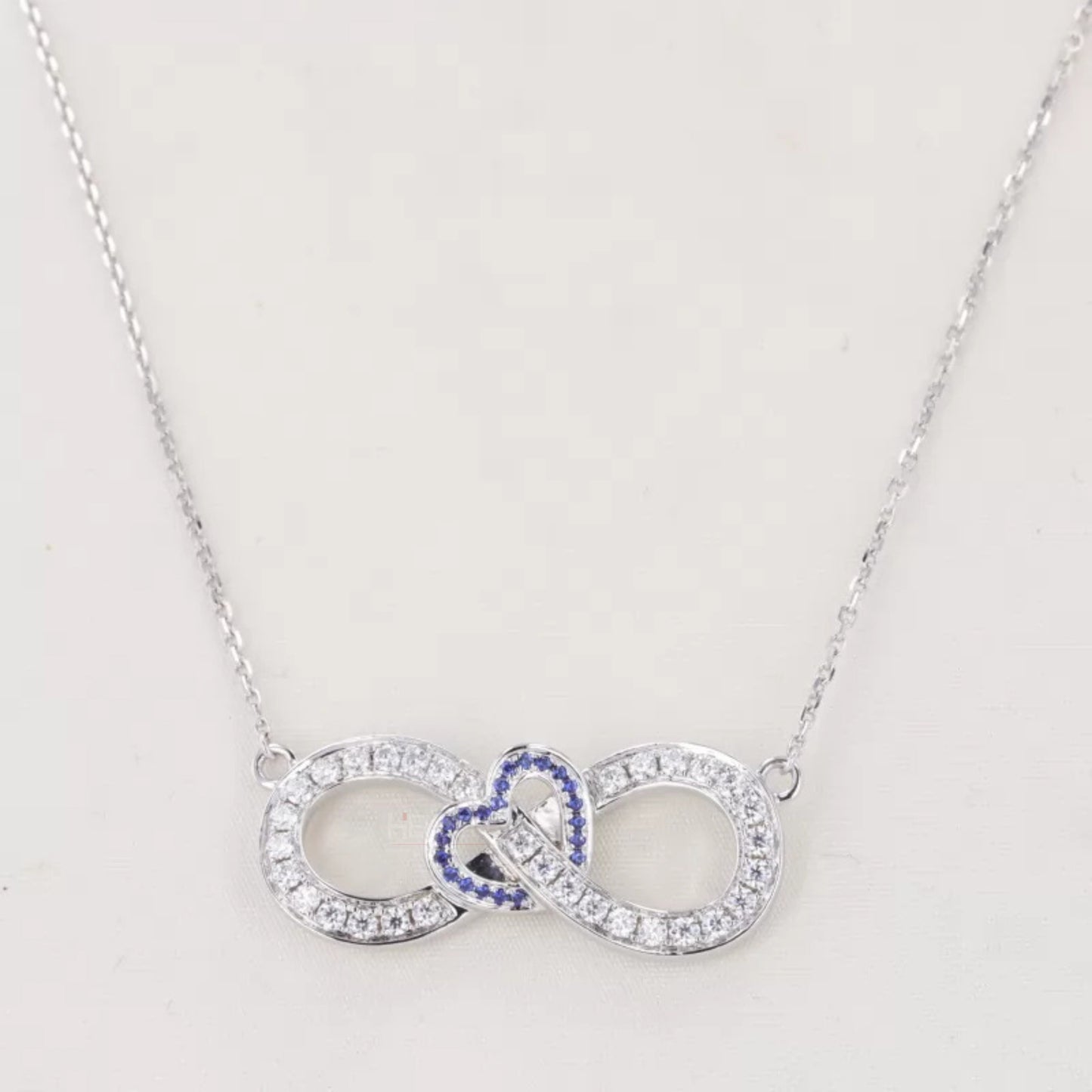 Infinity & Heart Moissanite & Blue Gemstone Necklace for Everyday