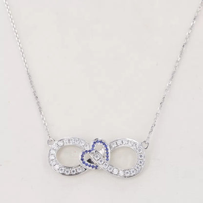 Infinity & Heart Moissanite & Blue Gemstone Necklace for Everyday