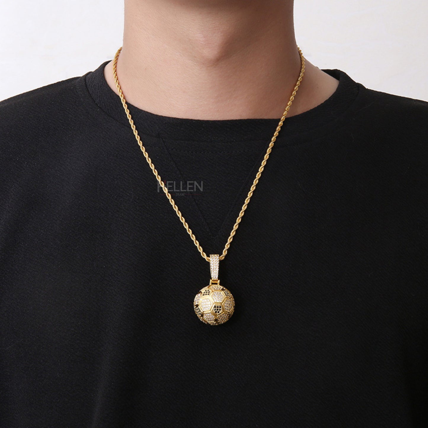 Iced Out Football/soccer Charm Pendant With Chain For Him