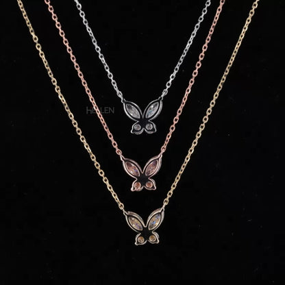 Butterfly Marquis & Round Cut Moissanite Necklace For Her 925 Silver