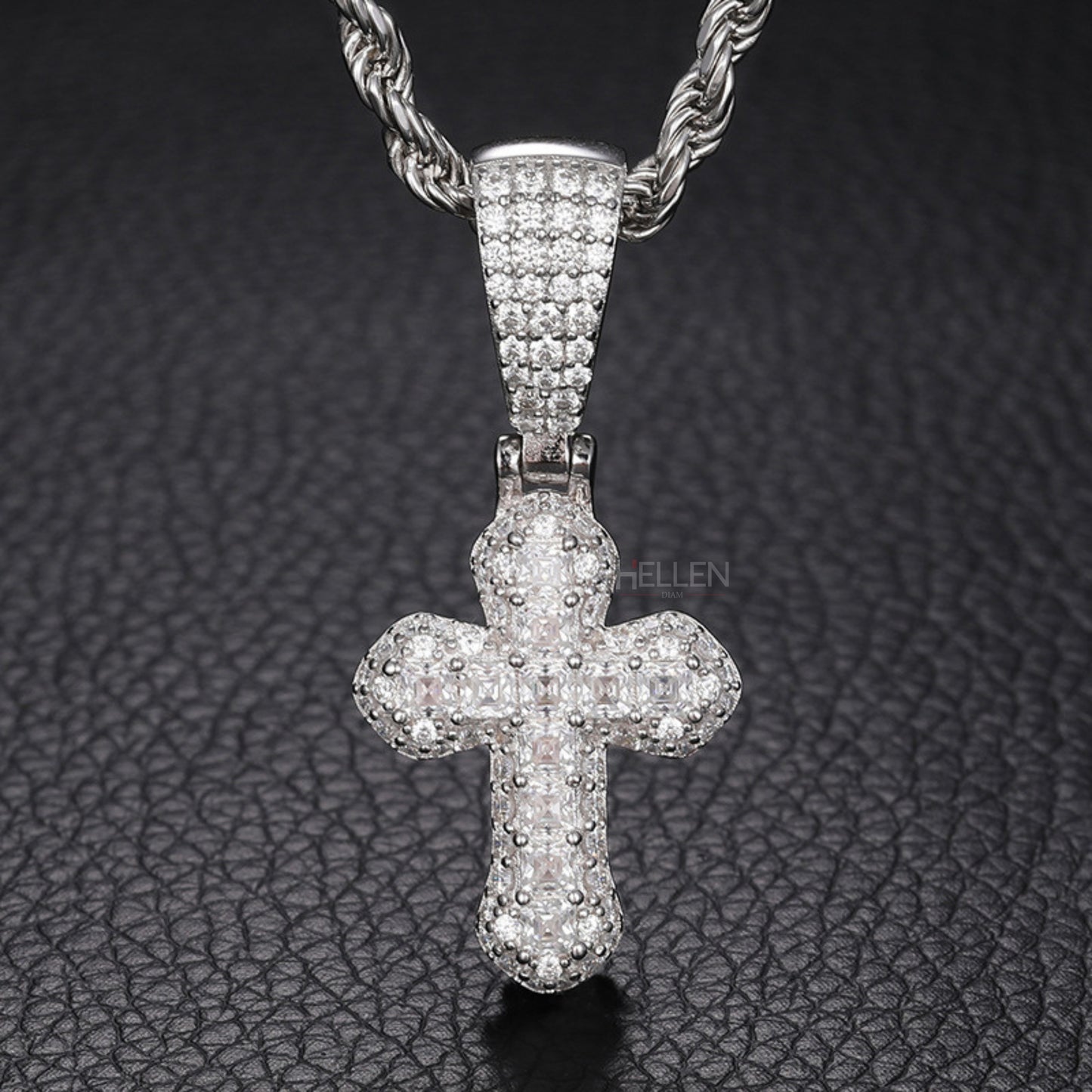 Round And Princess Moissanite Studded Cross Hip-Hop Pendant