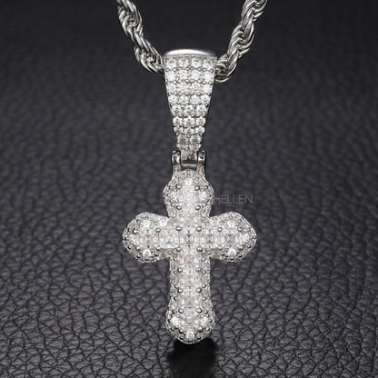 Round And Princess Moissanite Studded Cross Hip-Hop Pendant