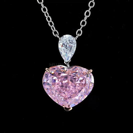 Pear cut moissanite and heart-shaped pink gemstone necklace – delicate dual-tone sparkle for every occasion