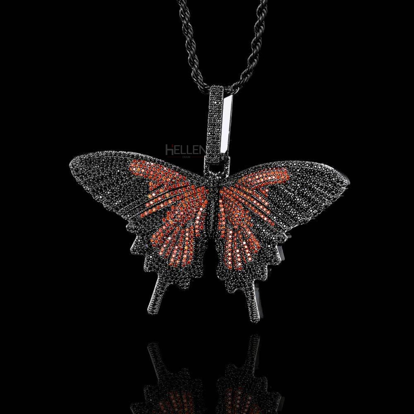 Butterfly Hip-Hop Pendant With Round Cut Moissanites And Gemstone.