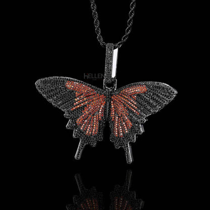 Butterfly Hip-Hop Pendant With Round Cut Moissanites And Gemstone.