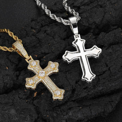 Men's Crossed Round And Princess Cut Moissanite Necklace