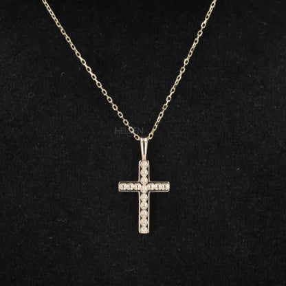 Green Round Cut Emerald Gemstone Cross Necklace for Gift