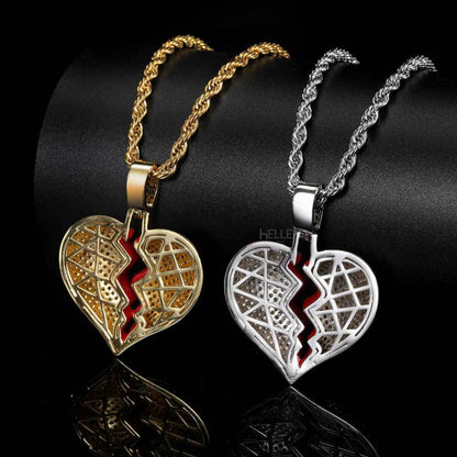 Broke Heart Pendent Necklace With Moissanite Iced-Out