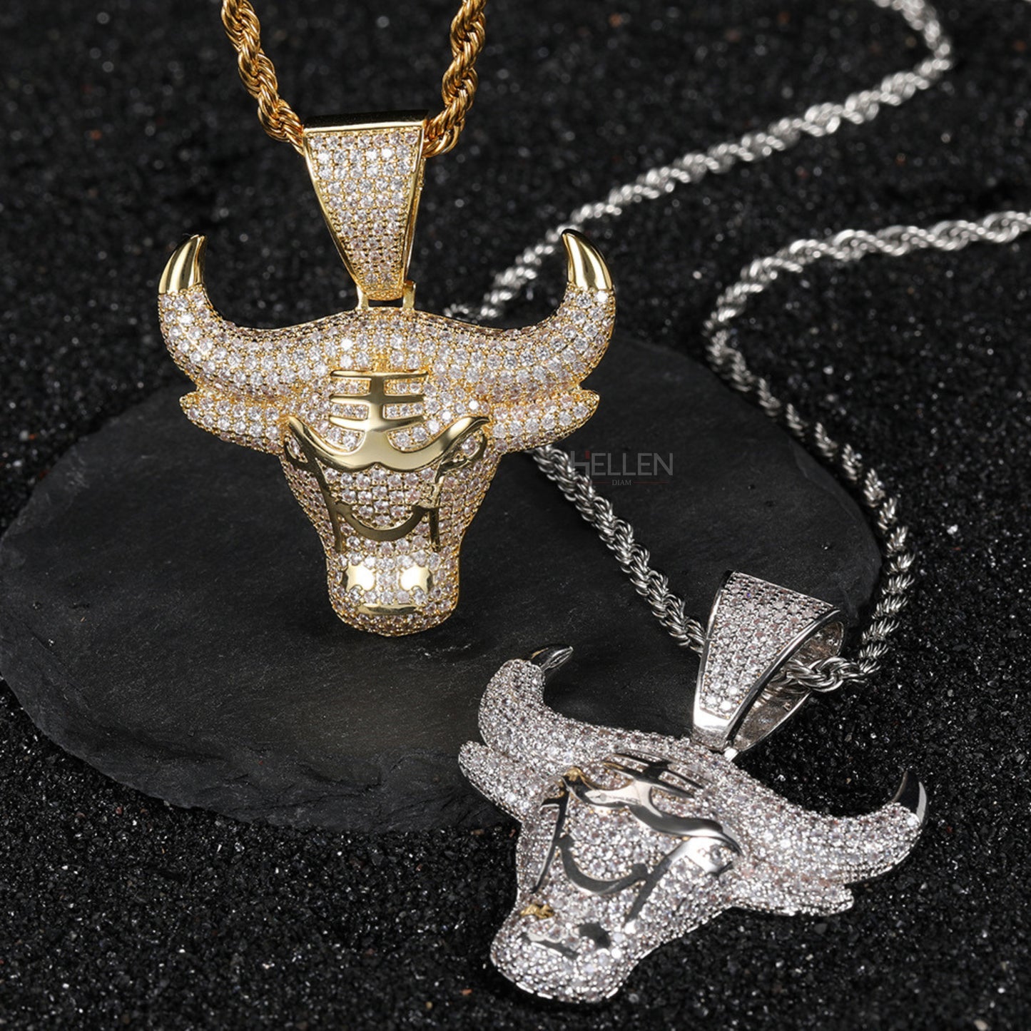 Diamond Studded Bull Head Pendent for Him - 925 Stearling