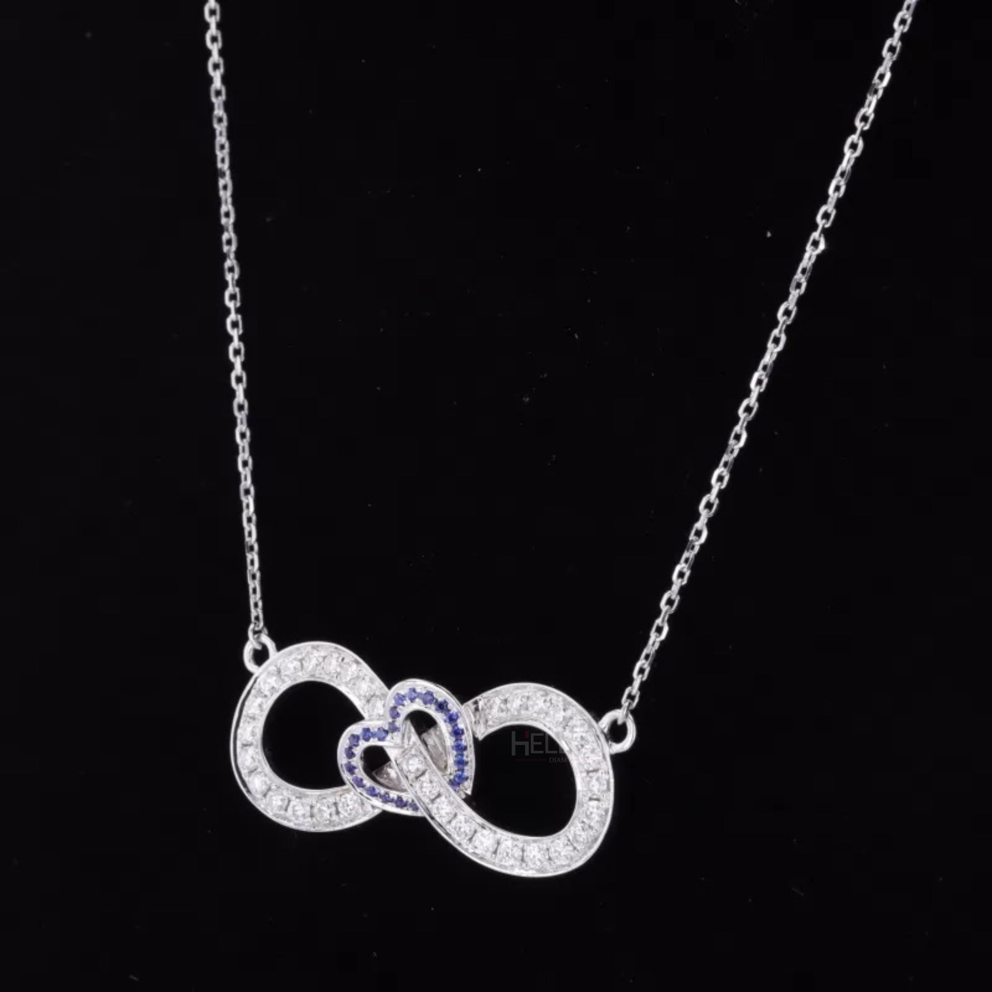 Infinity and heart motif necklace with moissanite and blue gemstones – daily wear symbol of love and eternity

