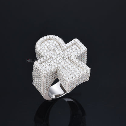 Hip Hop Ankh Halo VVS Round Cut Moissanite Ring
