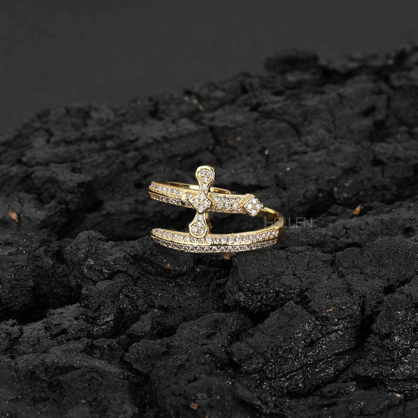 Dagger Iced Out Bling Open Back Sword Ring - VVS Moissanite