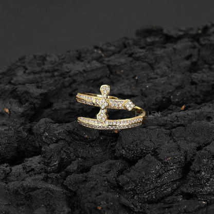 Dagger Iced Out Bling Open Back Sword Ring - VVS Moissanite