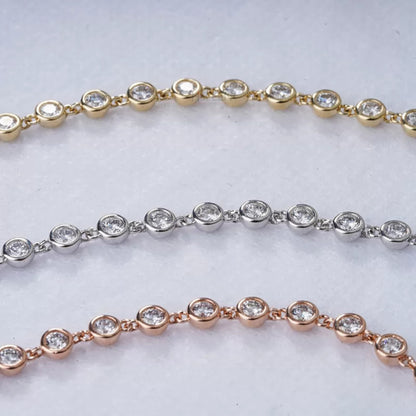 Round Cut Moissanite Bezel Setting Loose Linking Bracelet