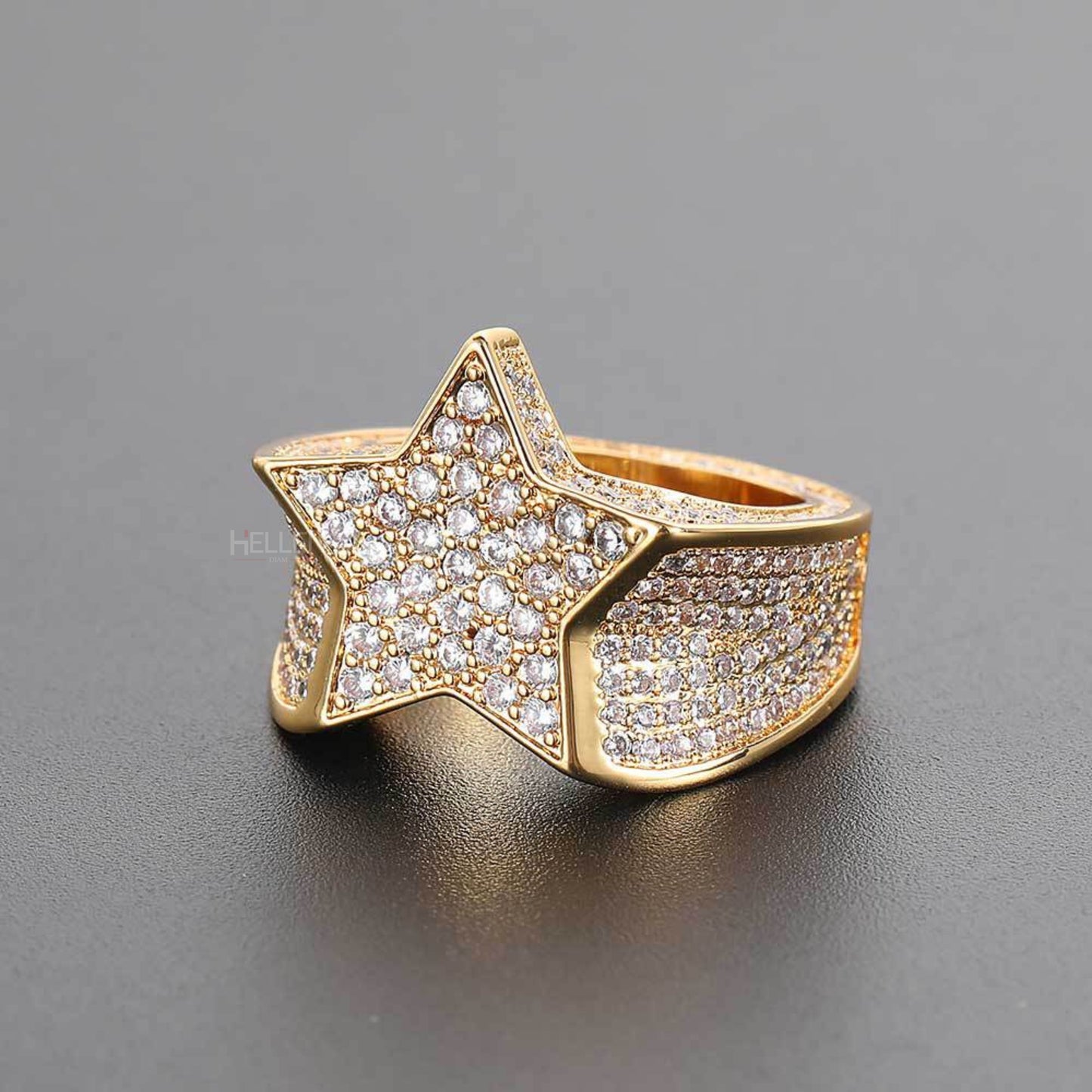 Iced Out Star Shaped Hip Hop Round Cut Moissanite Ring