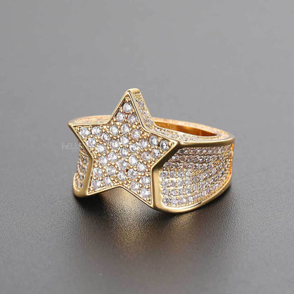 Iced Out Star Shaped Hip Hop Round Cut Moissanite Ring