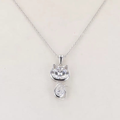 Pear And Oval Cut Moissanite Cat Look Animal Necklace
