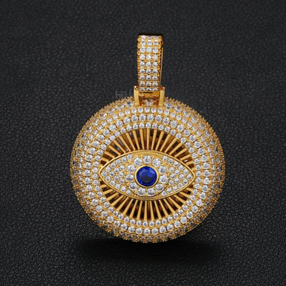 Iced Out Gods Eye Round Pendant with Moissanite