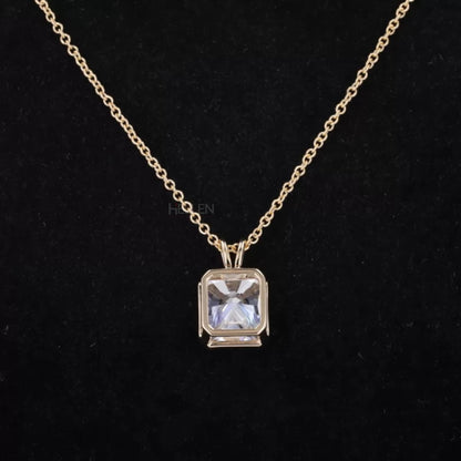 Radiant Cut Solitaire Bezel Setting Hoop Necklace