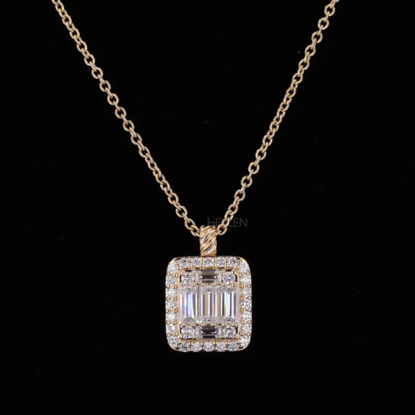 Stylish necklace with alternating baguette and round moissanite – edgy and elegant modern design

