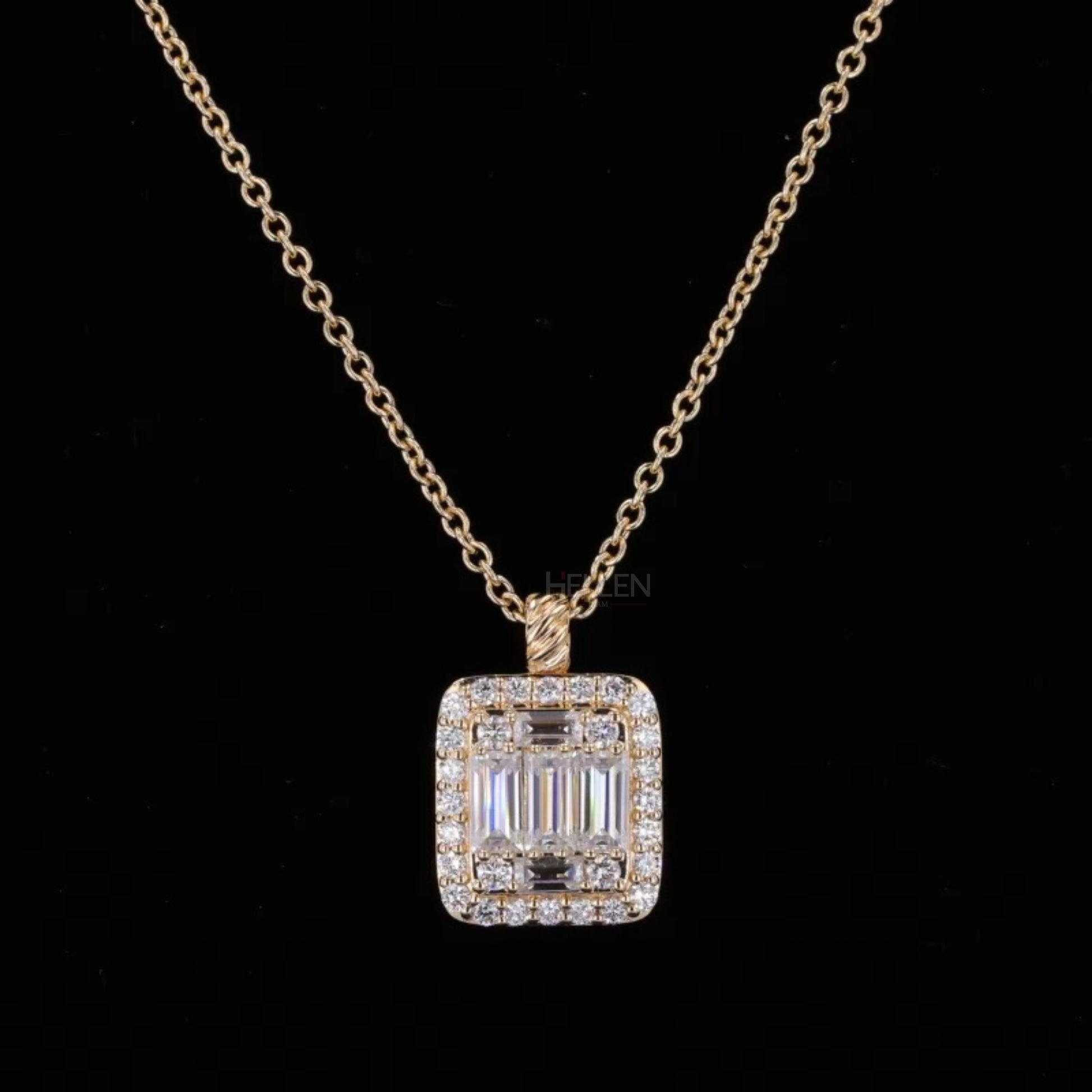Stylish necklace with alternating baguette and round moissanite – edgy and elegant modern design

