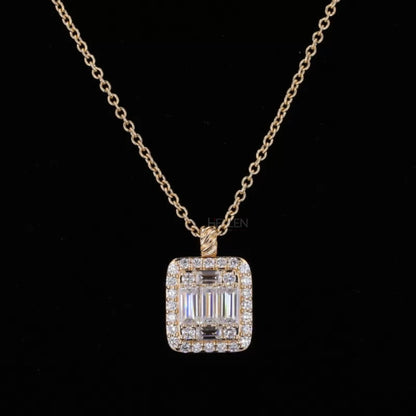 Stylish necklace with alternating baguette and round moissanite – edgy and elegant modern design

