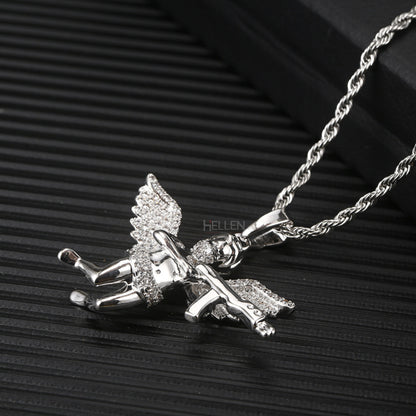 Iced Angel Of Death Pendent With Moissanite For Men's