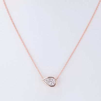 East To West Pear Cut Moissanite Solitaire Bezel Setting Necklace