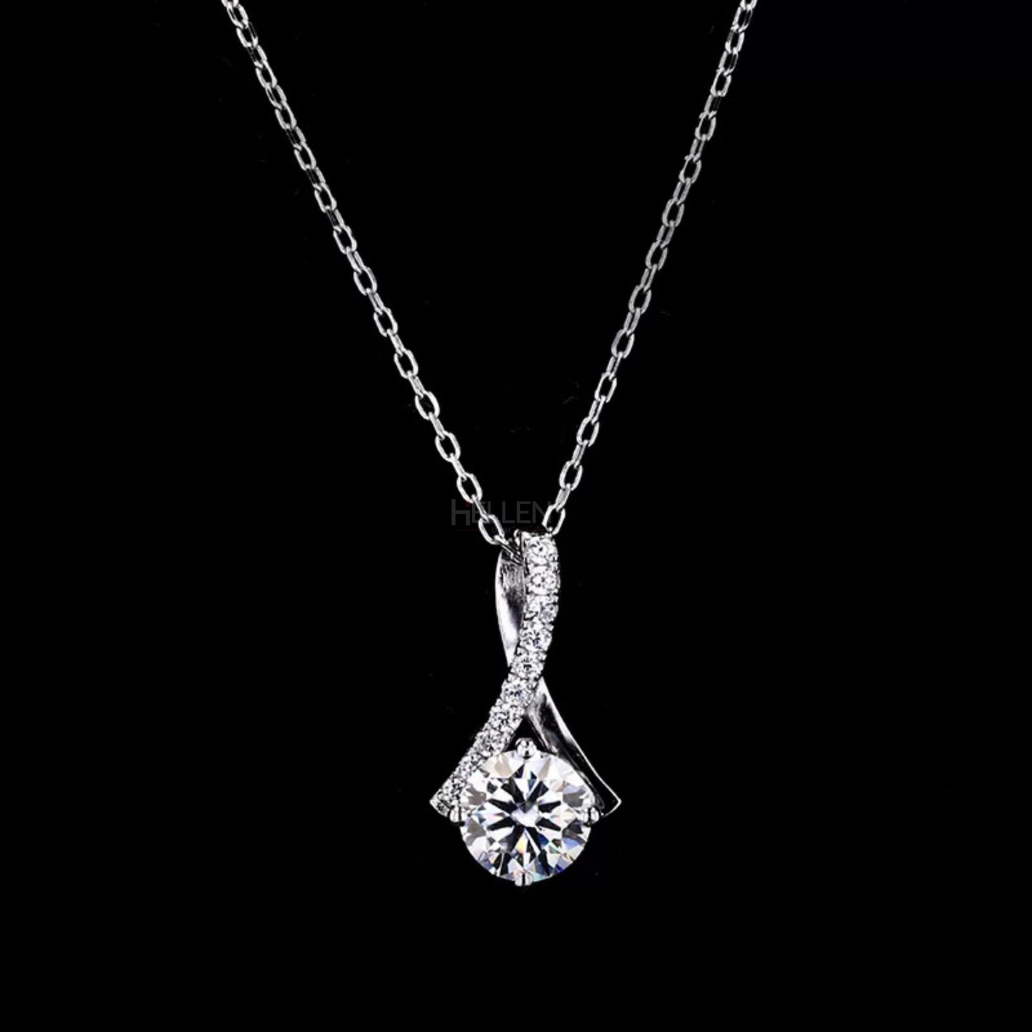 Twisted hoop necklace with round cut moissanite solitaire – elegant and stylish pendant for everyday wear