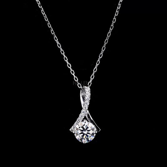 Twisted hoop necklace with round cut moissanite solitaire – elegant and stylish pendant for everyday wear