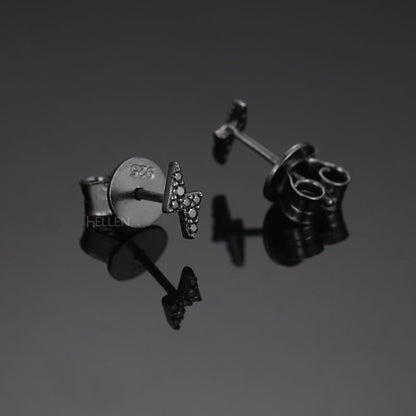 Men's Lightening Flash Black Studs With Black Round Moissanite