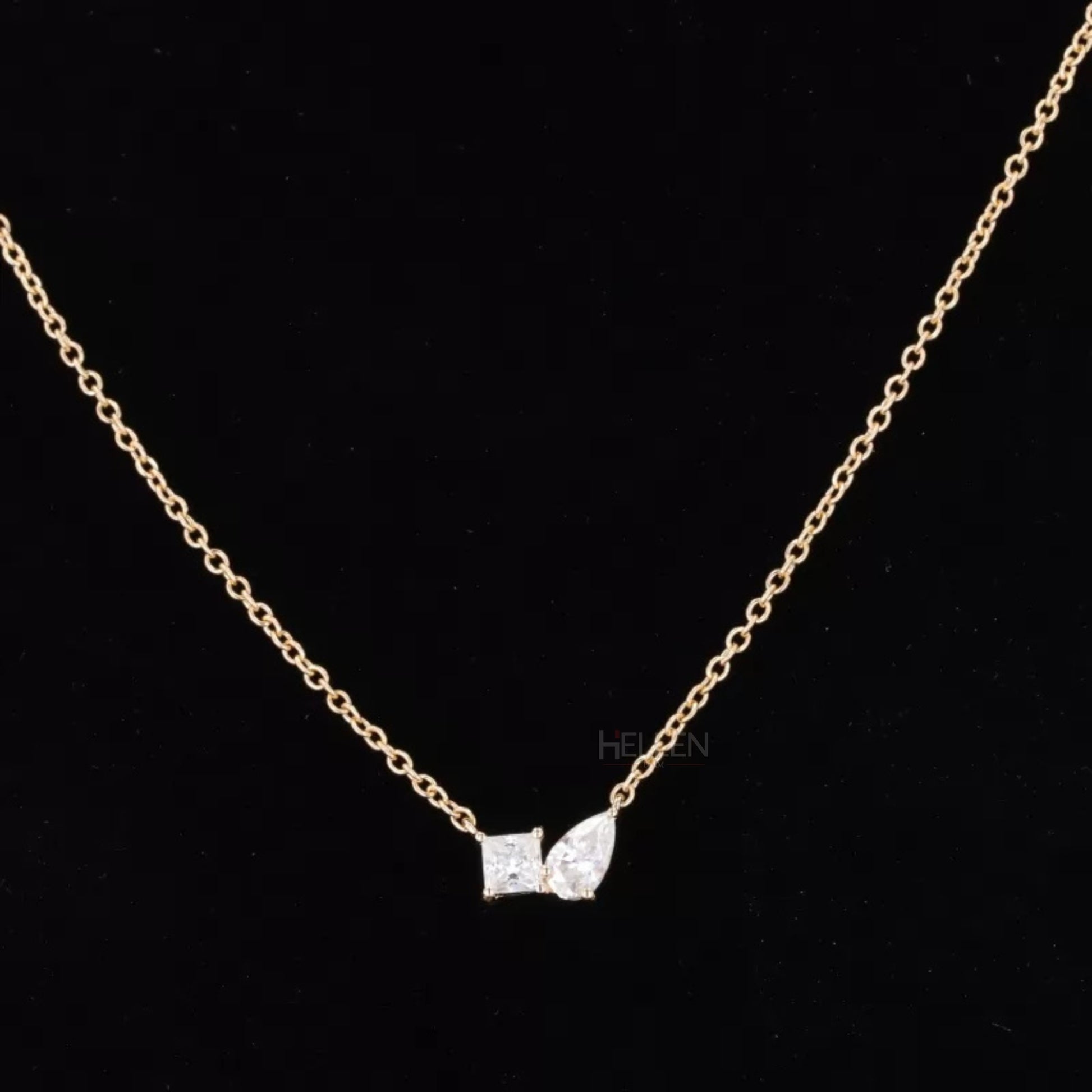 Toi et Moi necklace with princess and pear cut moissanite – symbolic “you & me” dual-stone design

