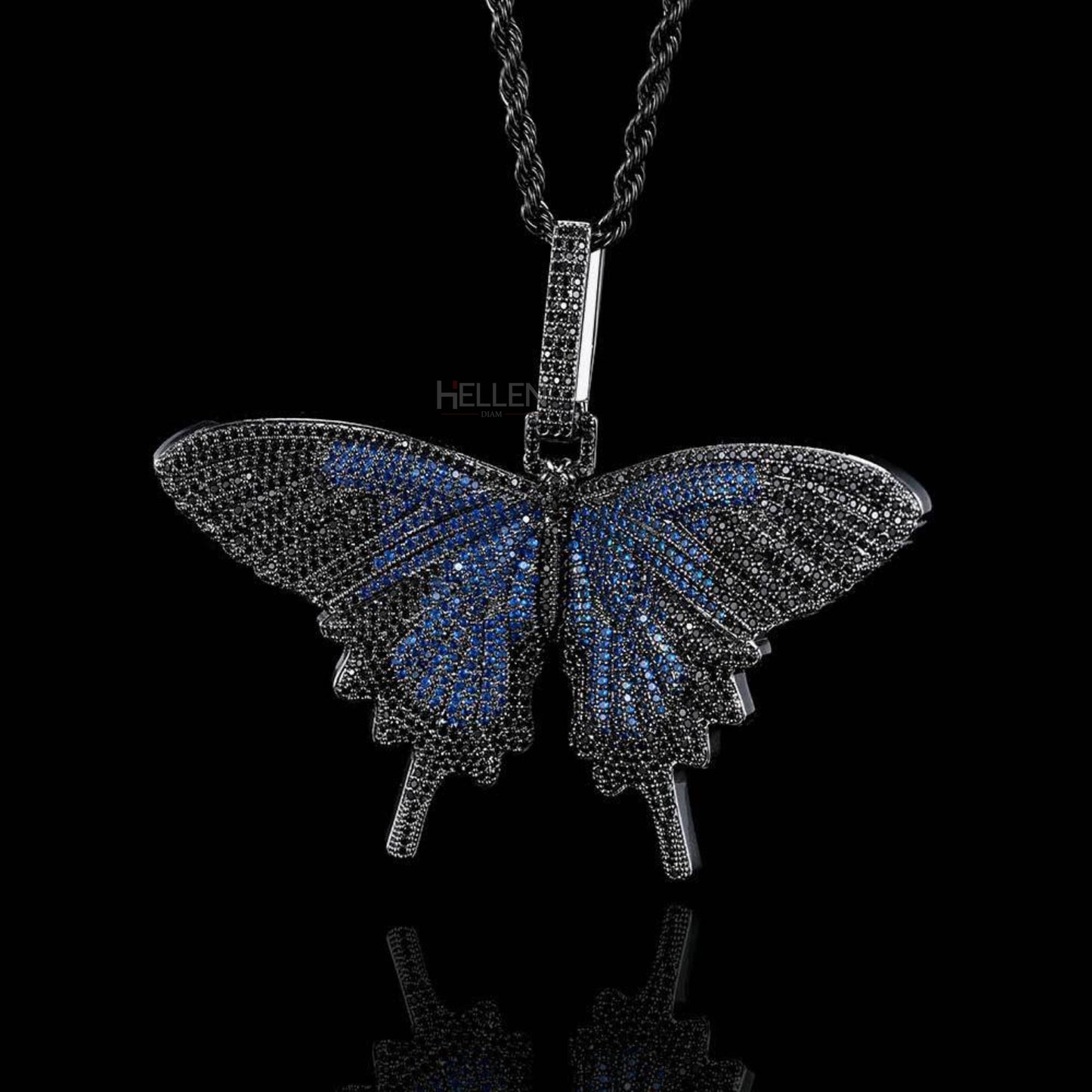 Butterfly Hip-Hop Pendant With Round Cut Moissanites And Gemstone.