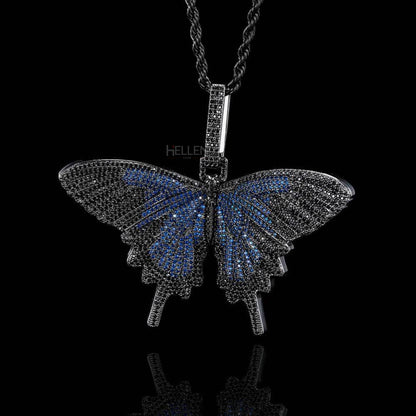 Butterfly Hip-Hop Pendant With Round Cut Moissanites And Gemstone.