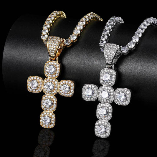 Men’s necklace with solitaire round moissanite in a bold cross design – minimalist streetwear jewelry

