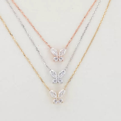 Butterfly Marquis & Round Cut Moissanite Necklace For Her 925 Silver