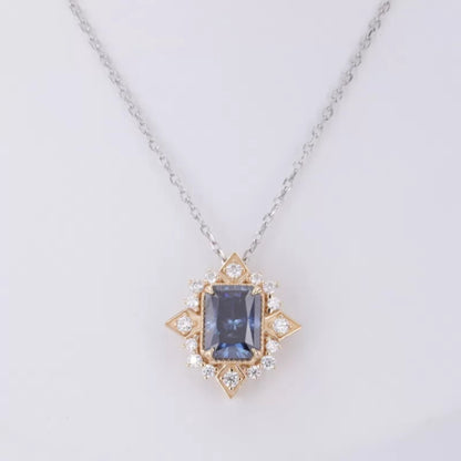 Spirit Flower Blue Radiant Cut Sapphire Gemstone Necklace