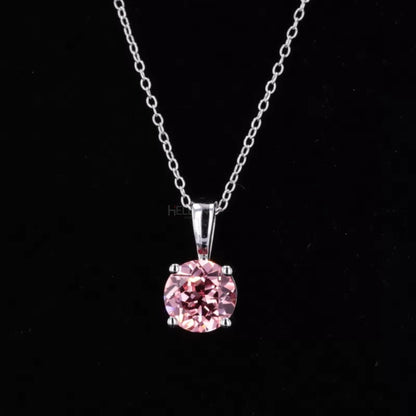 Round Cut Pink Sapphire Gemstone Solitaire Necklace
