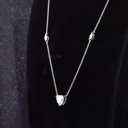 Heart Cut Solitaire And Marquis Cut Moissanite On Chain Necklace